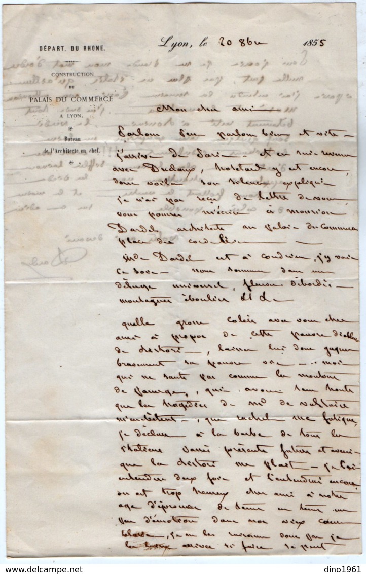 VP13.556 - LYON 1855 - LAS - Lettre Autographe De Mr R.DARDEL Architecte Né à LYON En 1796 Mort à CONDRIEU En 1871 - Autres & Non Classés