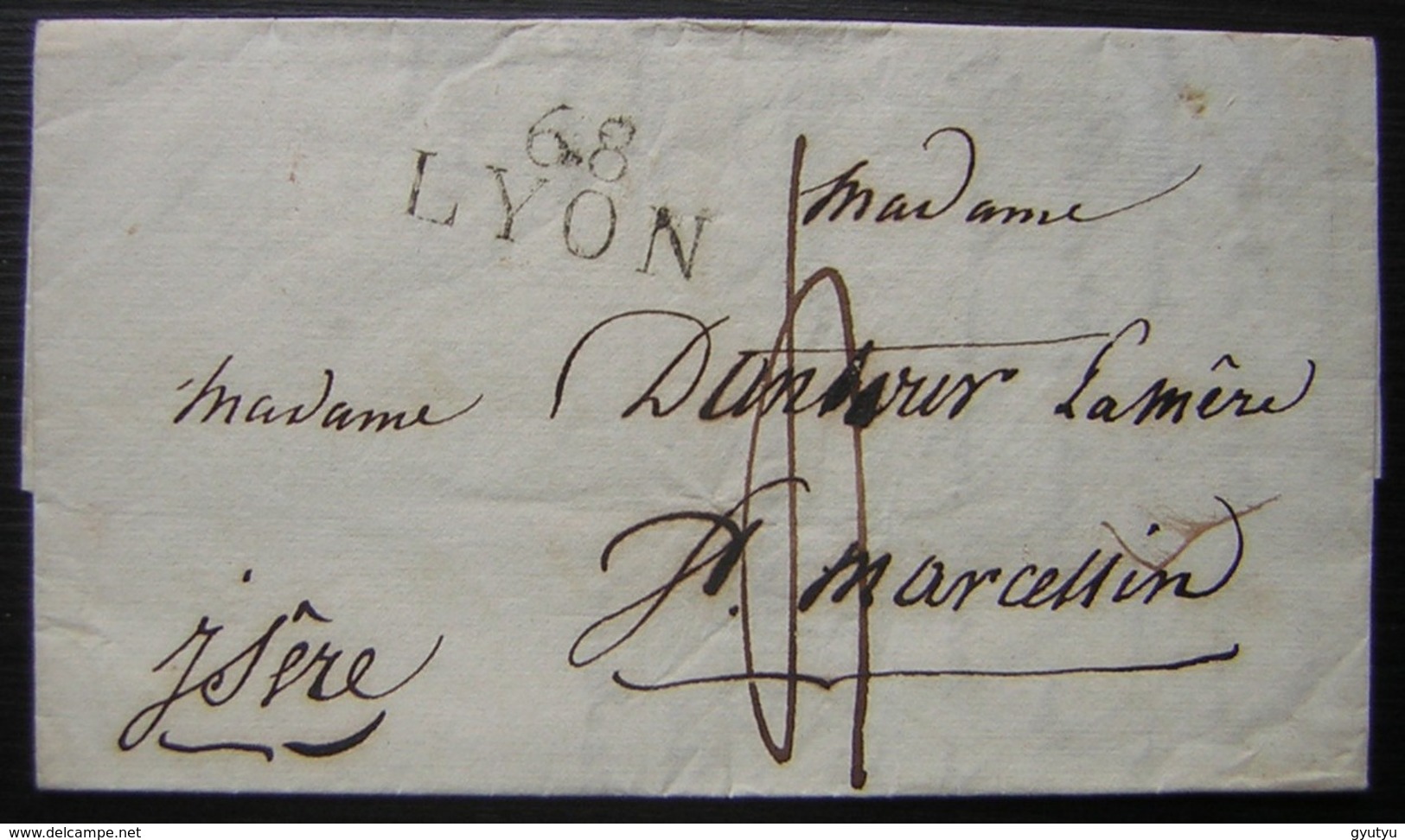 68 LYON Marque Noire Sur Une Lettre Non Datée Pour Saint Marcellin (Isère) - 1801-1848: Précurseurs XIX