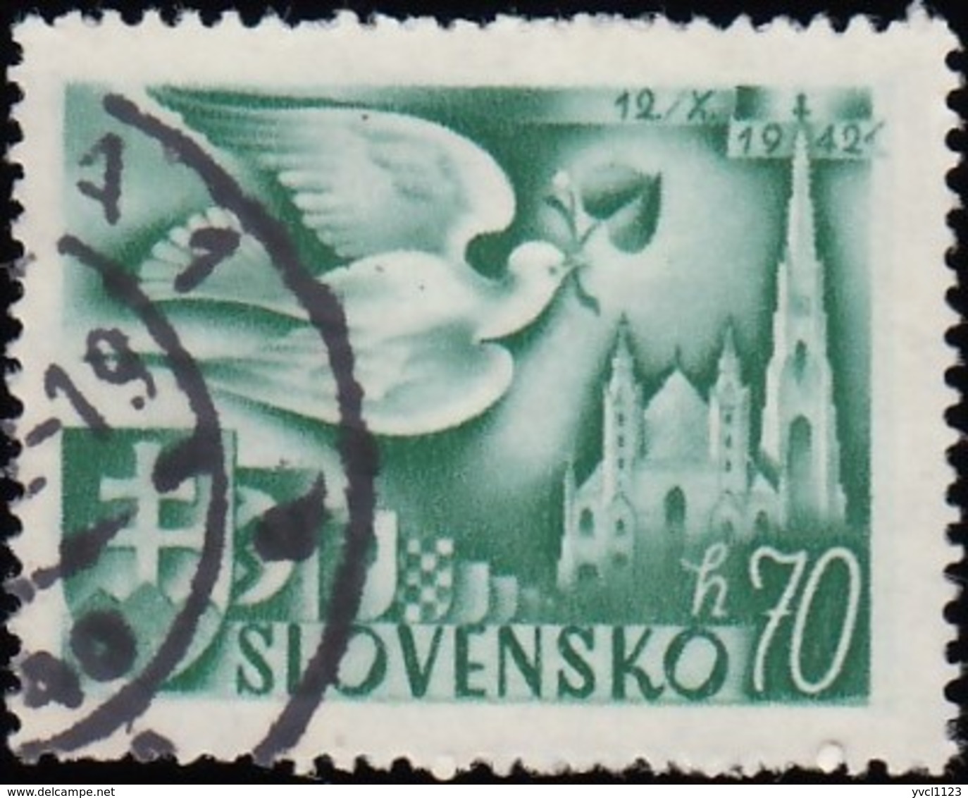 SLOVAKIA - Scott #74 European Postal Congress, Peace Dove And St. Stephen's Cathedral / Used - Used Stamps