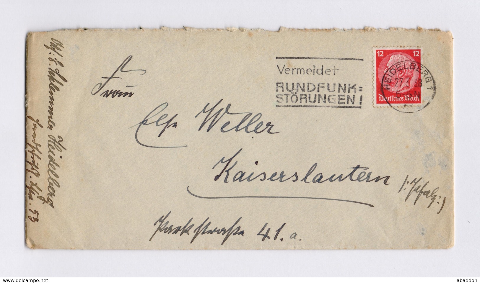 DR MWSt - HEIDELBERG, Vermeidet Rundfunk Störungen > Kaiserslautern 1938, Brief Mit Inhalt - Franking Machines (EMA)