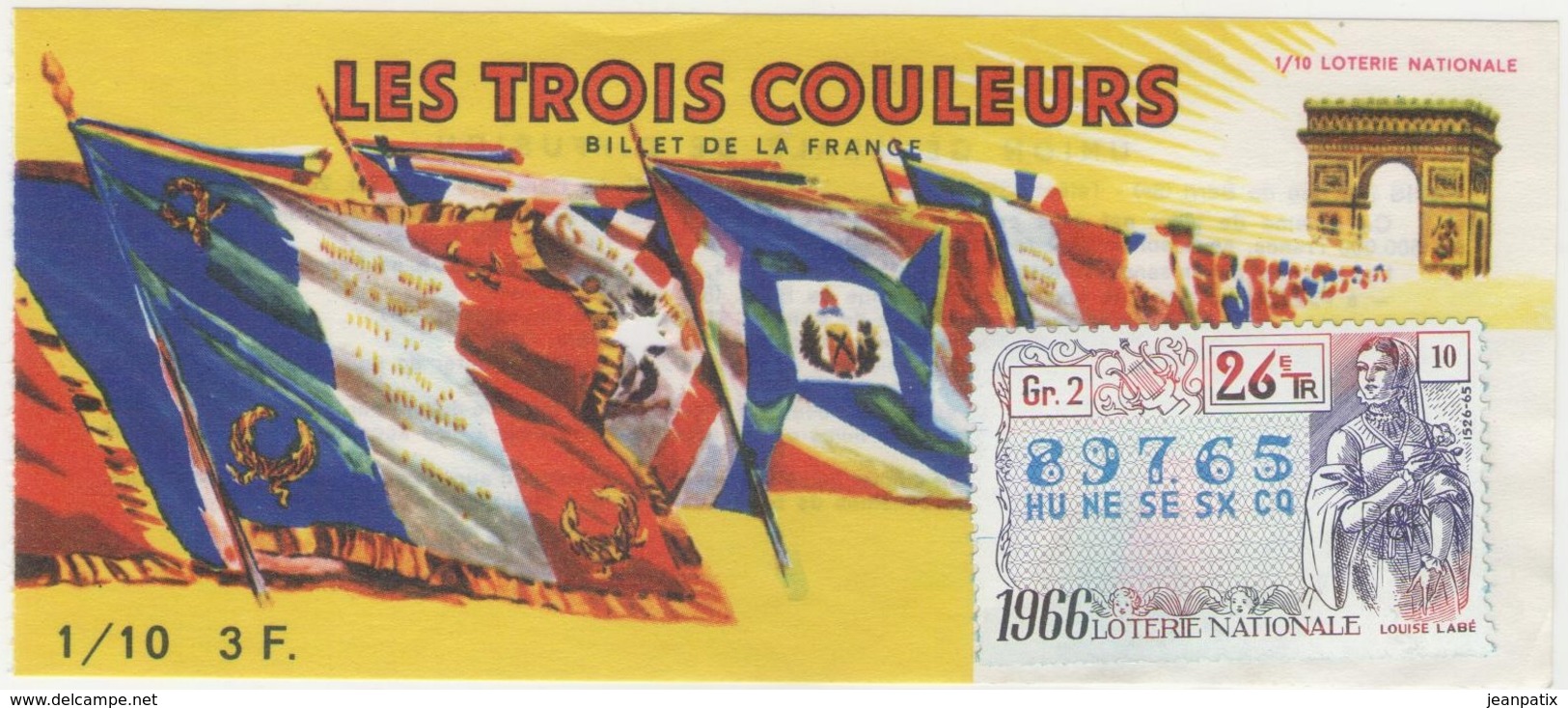 Billet De Loterie Nationale, Les Trois Couleurs, 1966,  (timbre 1966, 26ème Tranche) - Billets De Loterie