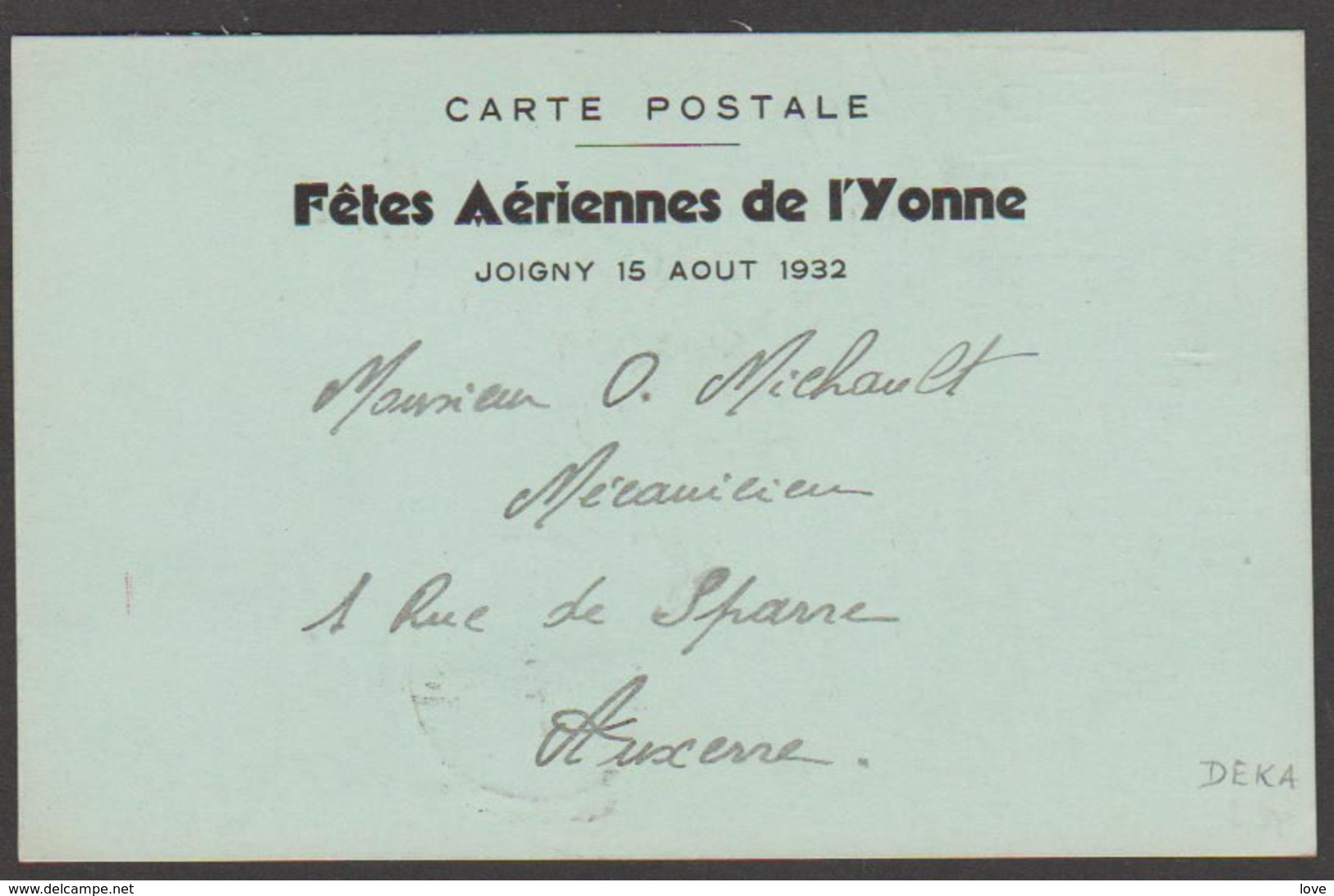 FRANCE: Meeting D'Aviation. Timbre N°190 Obl Joigny (RARE Cachet Rotoplan) 15/08/1932.......... - 1960-.... Lettres & Documents