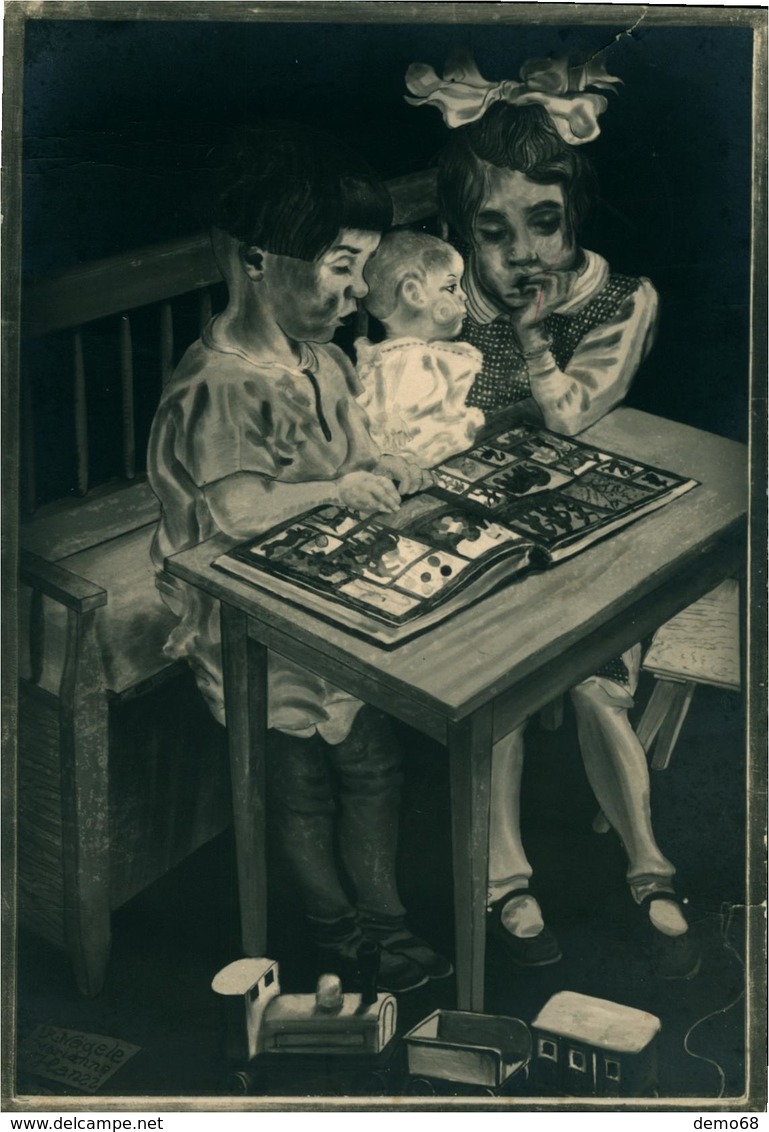 Fantaisie Enfant Poupée Jouet Train Livre D'images Illustrateur R Mâgele 1928 Trüdi Geiger (Photo Sous Format De Carte ) - Autres & Non Classés