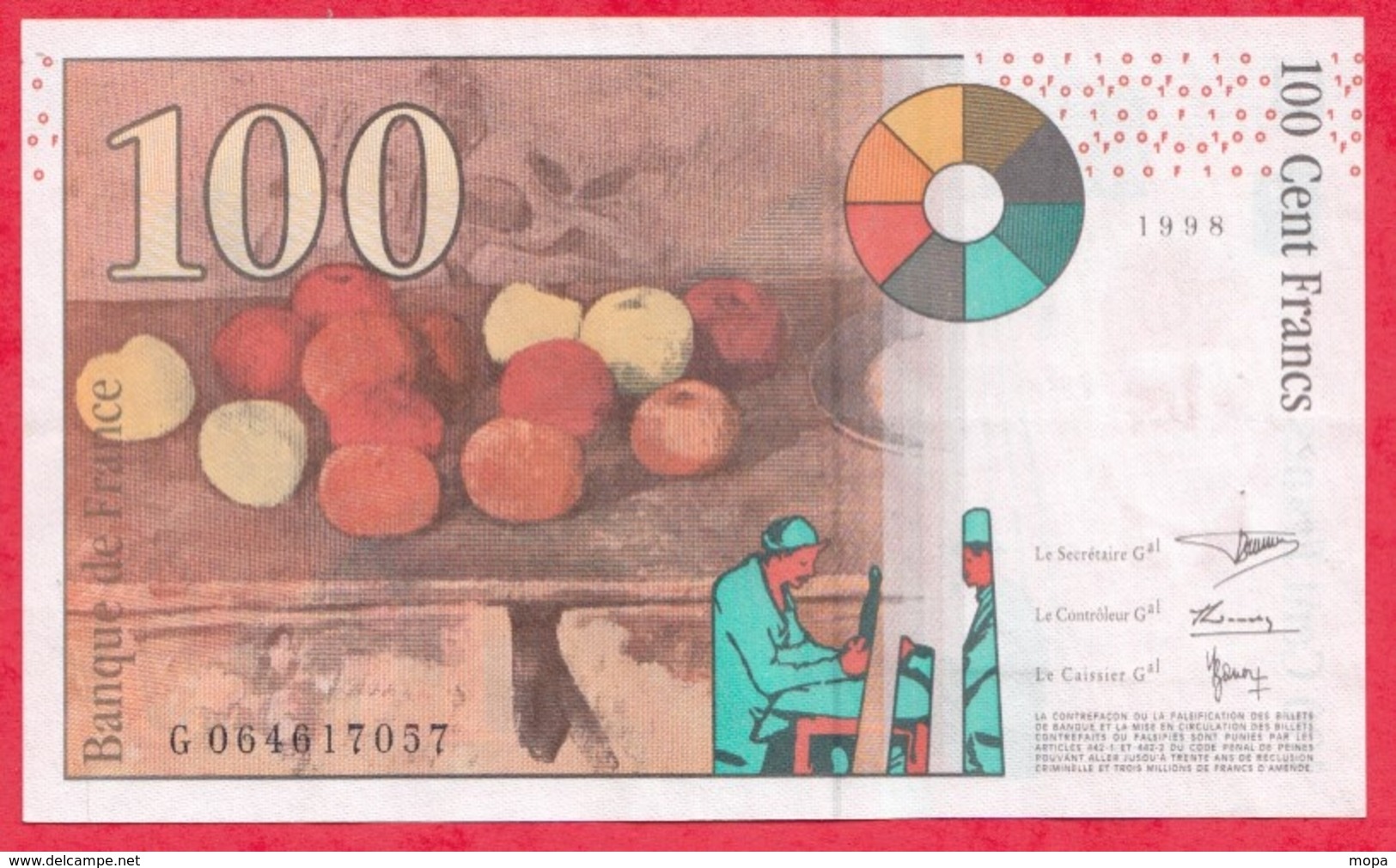 100 Francs "Cézanne" 1998---XF/SUP+---n °G.064617057 - 100 F 1997-1998 ''Cézanne''