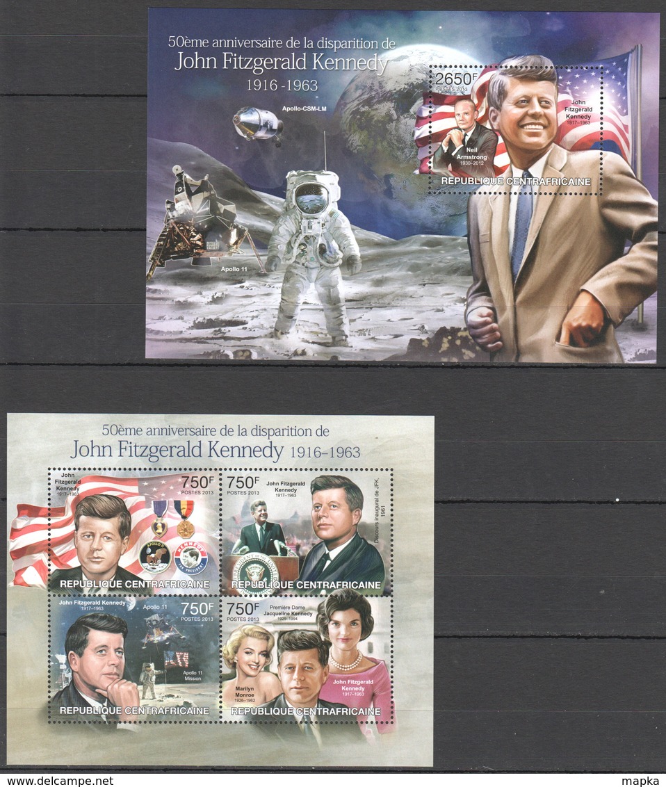 VV666 2013 CENTRAL AFRICA CENTRAFRICAINE JOHN KENNEDY SPACE APOLLO 11 MARILYN MONROE KB+BL MNH - Kennedy (John F.)