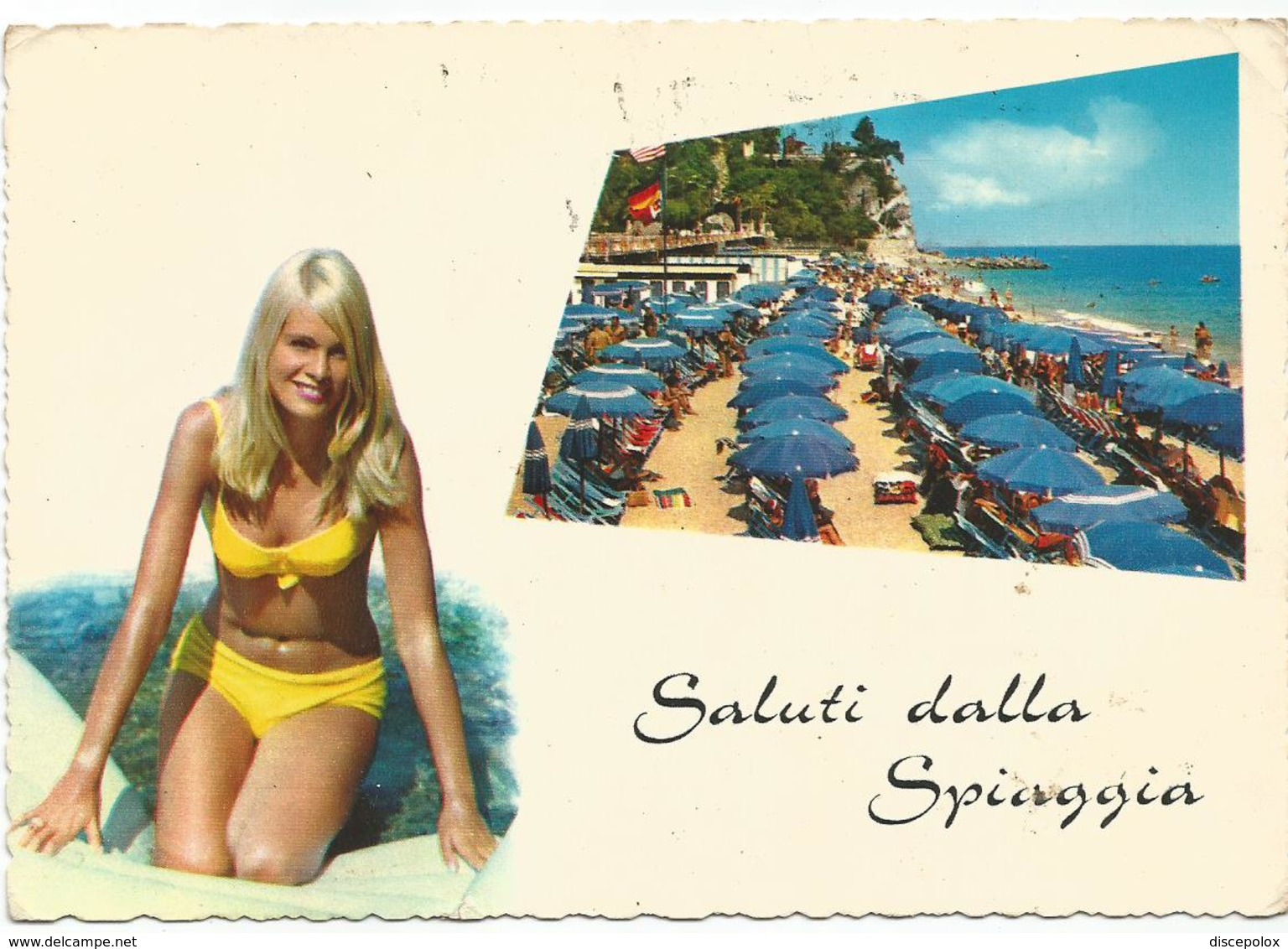 V3184 Saluti Dalla Spiaggia - Ragazza Girl Femme Frau Chica Pin Up / Viaggiata 1970 - Pin-Ups