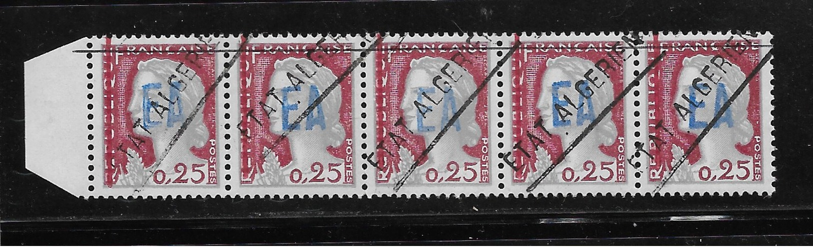 0,25F Decaris, Surcharge "EA" Bleu + "ETAT ALGERIEN" En Bande De 5t - Algérie (1962-...)