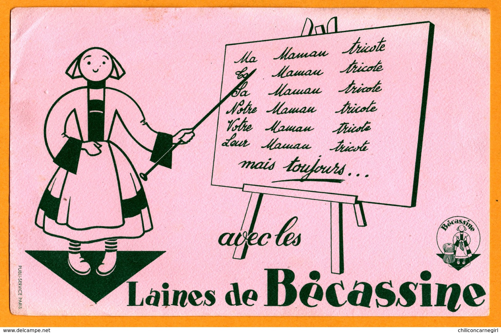 BUVARD - Bécassine - Ma Maman Tricote Avec Les Laines Bécassine - Logo - PUBLI SERVICE PARIS - Alimentare