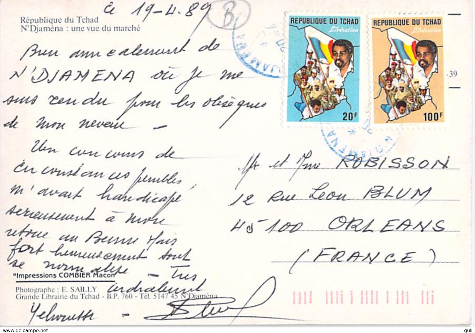 Afrique-TCHAD - N'DJAMENA Une Vue Du Marché (B)  (Timbre Stamp République Du TCHAD)(Combier Photo Sailly)   *PRIX FIXE - Tchad