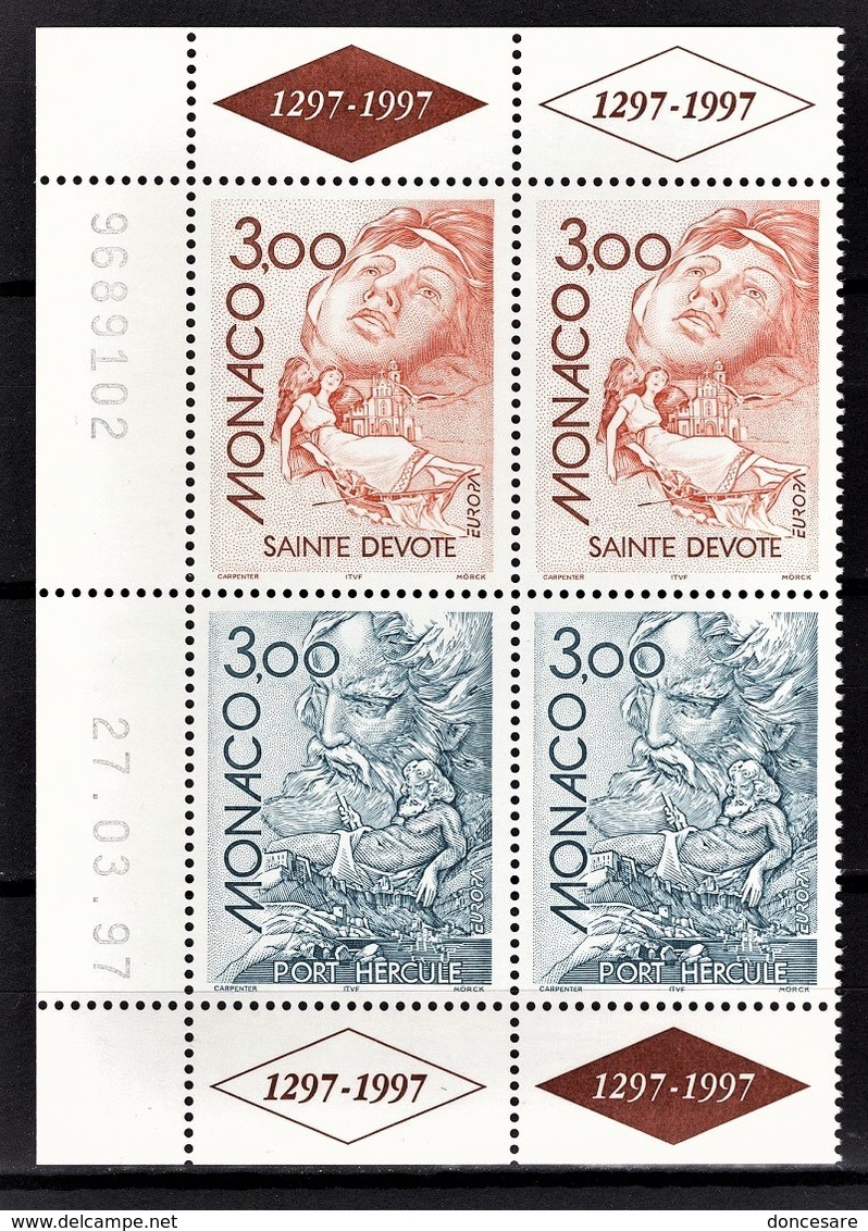 MONACO 1997 - BLOC DE 2 DUOS  N° 2104 ET 2105 - COIN DE FEUILLE / DATE / NEUFS** - Ungebraucht