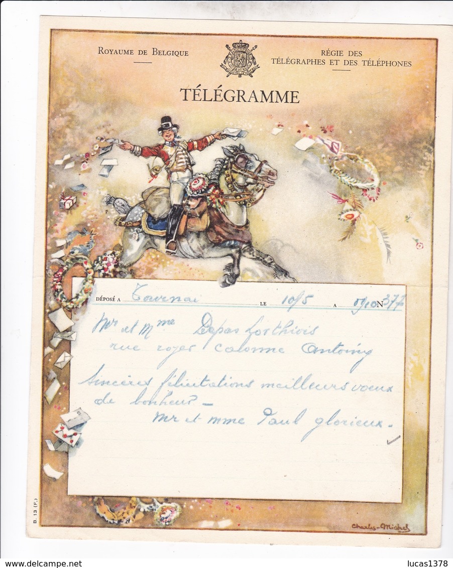 TELEGRAMME DE PHILANTROPIE / CHARLES MICHEL / DEPART TOURNAI - Telegrams