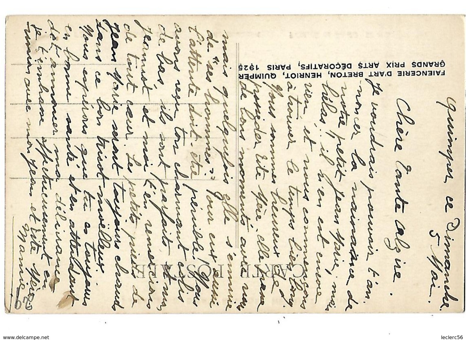 29 QUIMPER FAIENCERIE HENRIOT 1925 Créations De La Maison CPA 2 SCANS - Quimper