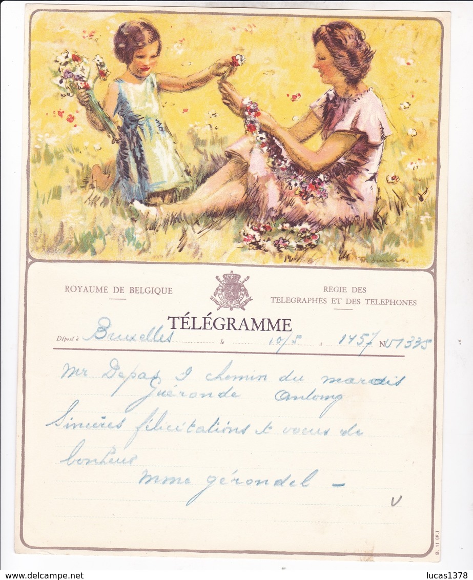 TELEGRAMME DE PHILANTROPIE / NAISSANCE / FEMME ENFANT FLEURS / DEPART BRUXELLES - Telegrams