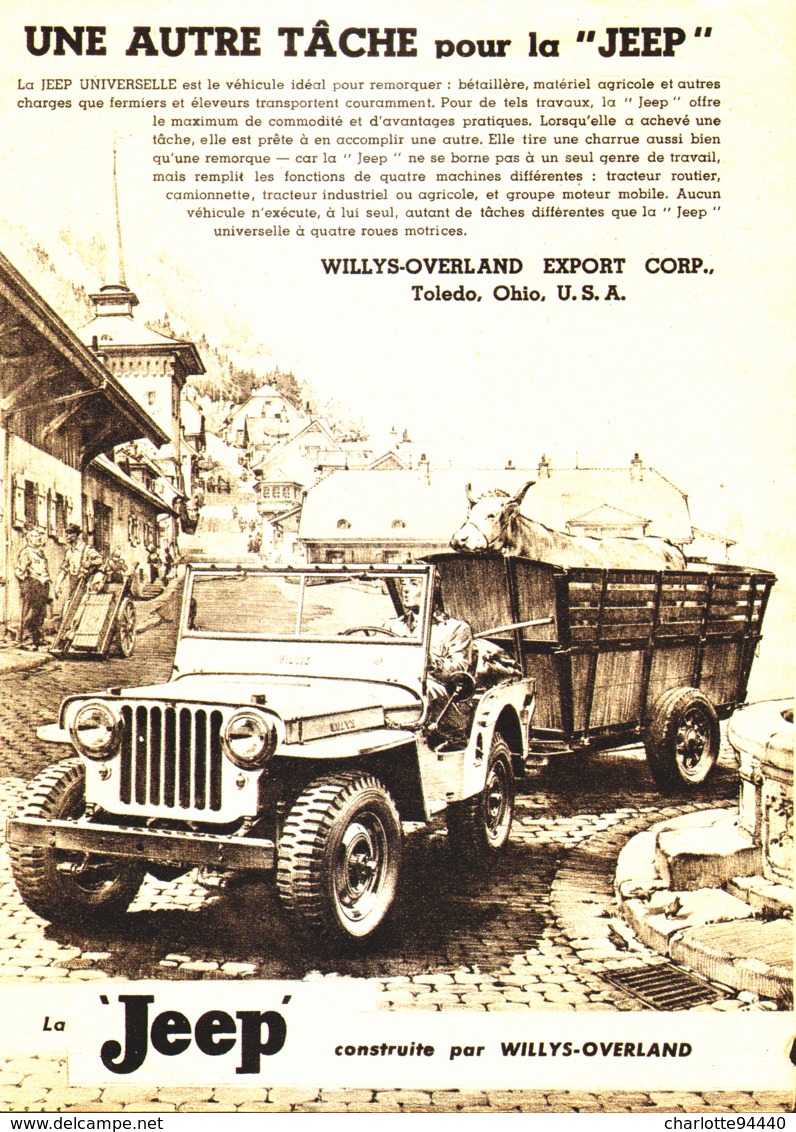 PUB    JEEP   " WILLIS-OVERLAND  "  1948 - Autres & Non Classés