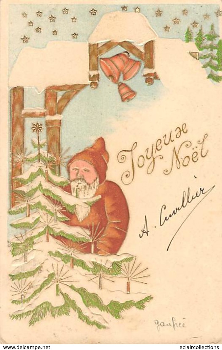 Thème Noël :       Père Noël .Sapin. Cloche . Carte Gaufrée.     (voir Scan) - Autres & Non Classés