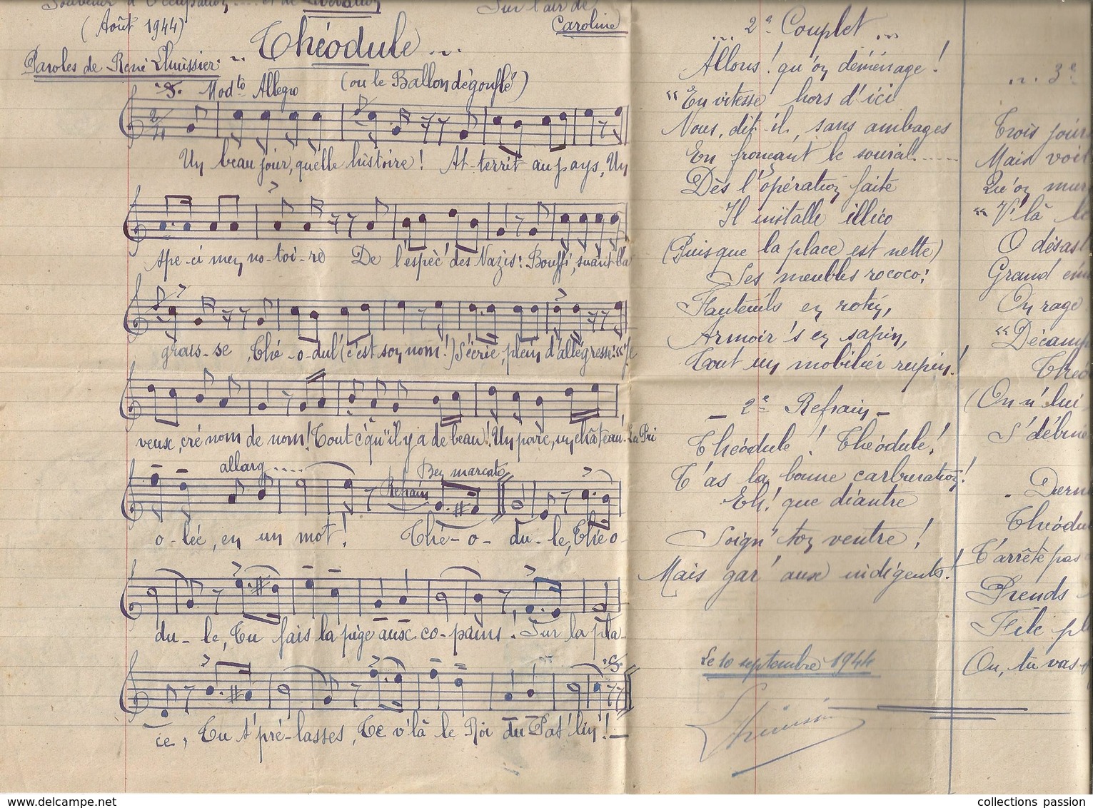Partition Musicale , THEODULE , Ruillé En Champagne ,Sarthe , 4 Pages,  3 Scans , Frais Fr 1.45 E - Partitions Musicales Anciennes