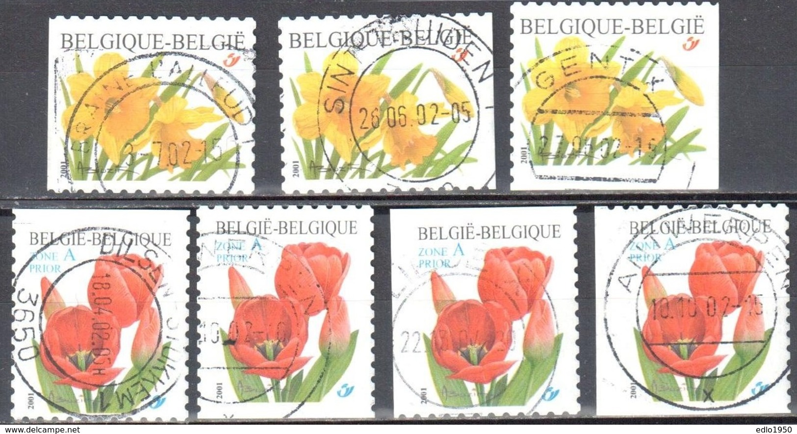 Belgium 2001 - Flowers - Mi.3095-96 BD,BE - 7v Used - Oblitéré - Gebraucht