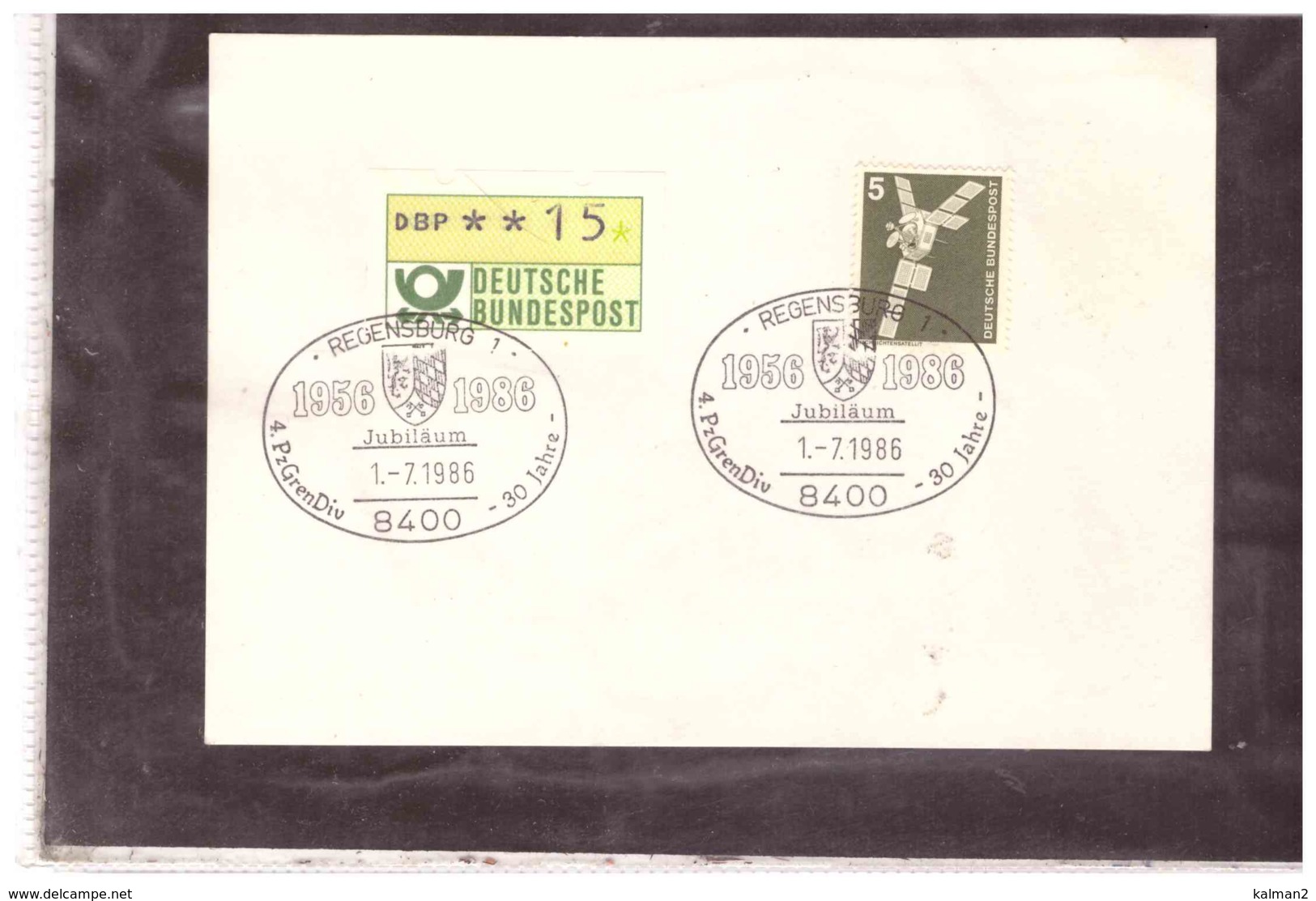 DE2429   -   REGENSBURG  1.7.1986      /     1956-1986  JUBILAEUM  4. PzGREN.DIV. ( ON CARDBOARD ) - Militaria