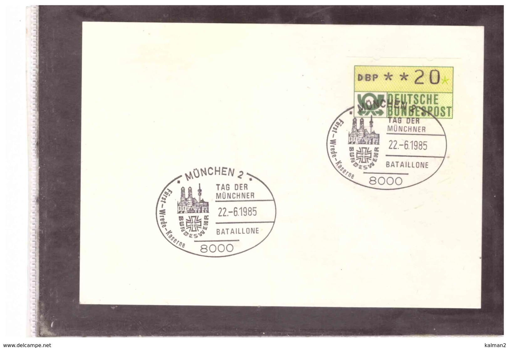 DE2434   -   MUENCHEN  22.6.1985     /     FUERST-WREDE-KASERNE  ( ON CARDBOARD ) - Militaria