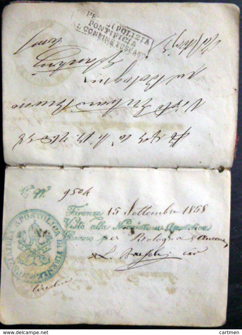 PASSEPORT  ANCIEN 1859 TRES NOMBREUX CACHETS CONSULATS ITALIENS NAPLES ETATS DU PAPE NICE 11 SCAN