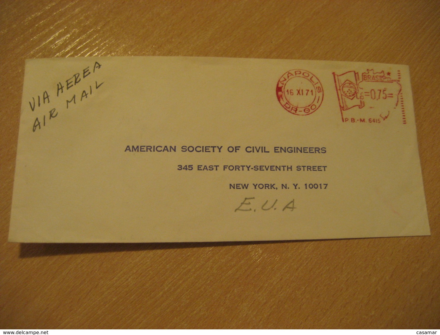 ANAPOLIS 1971 To New York USA Meter Air Mail Cancel Cover BRASIL Brazil Bresil - Lettres & Documents