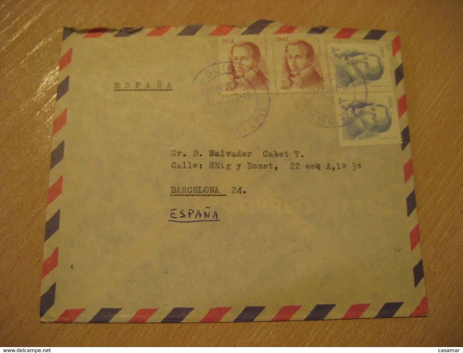 BUIN 1982 To Barcelona Spain Stamp Cancel Air Mail Cover CHILE - Chili