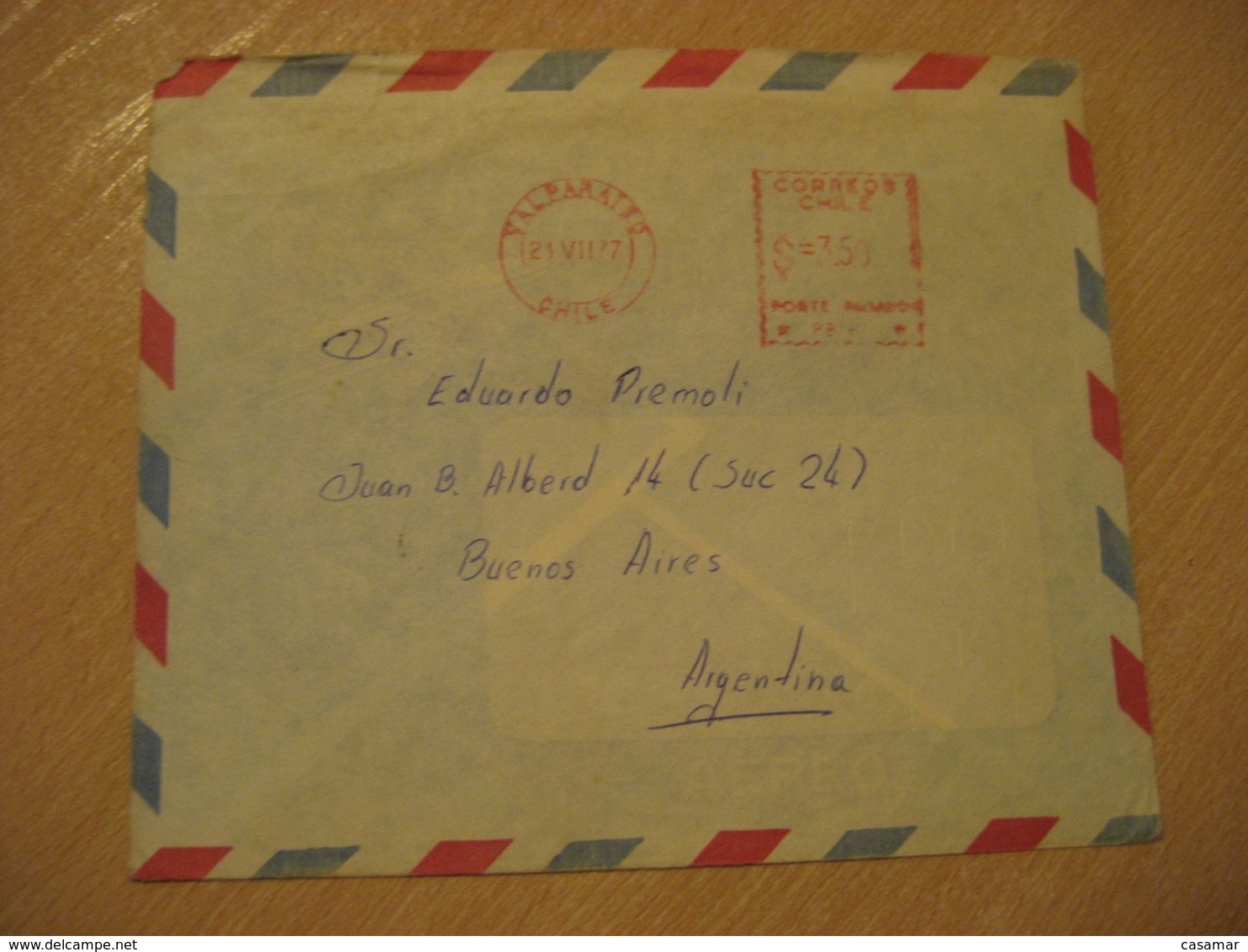 VALPARAISO 1977 To Buenos Aires Argentina Cancel Meter Air Mail Cover CHILE - Chili