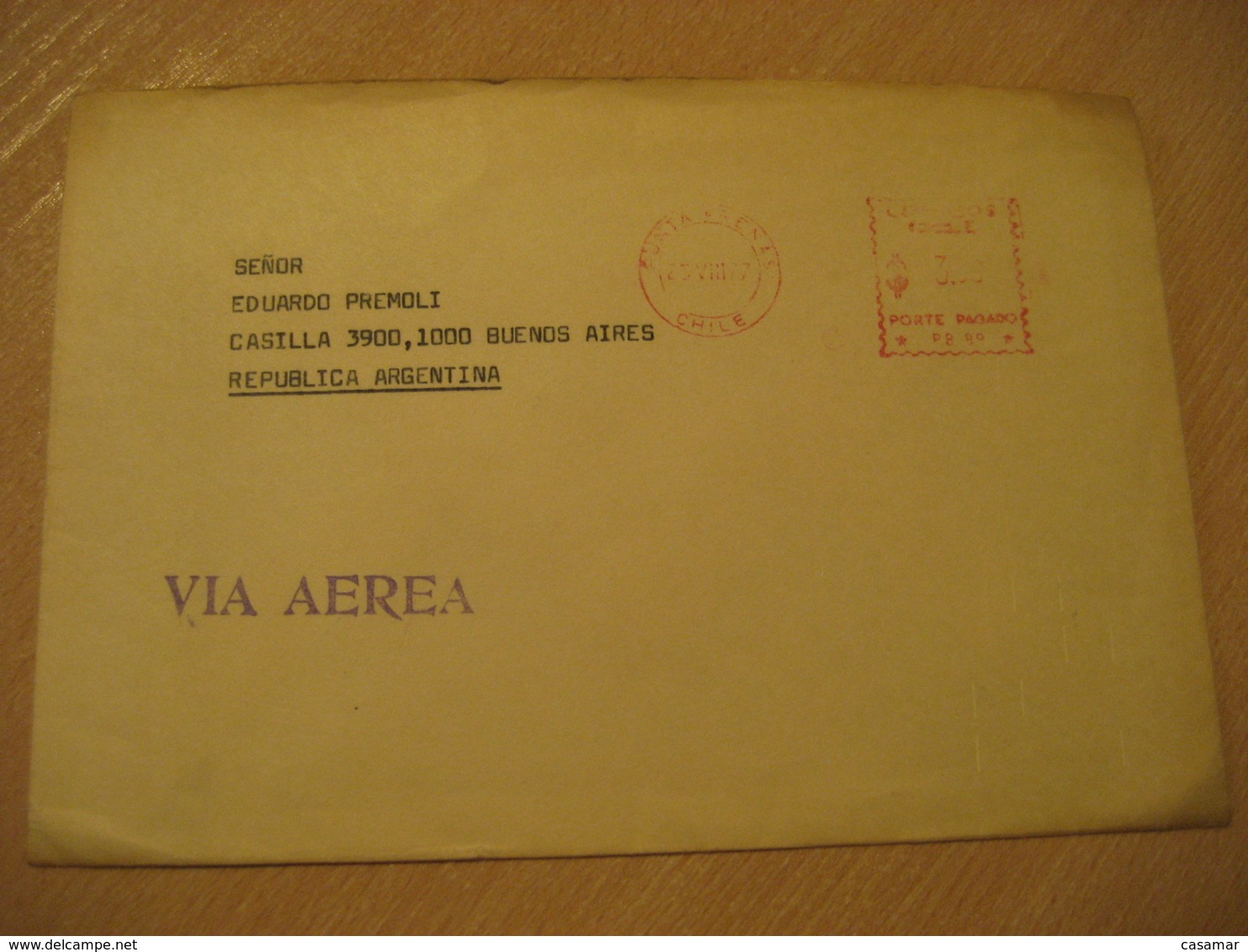 PUNTA ARENAS 1977 To Buenos Aires Argentina Cancel Meter Air Mail Cover CHILE - Chili