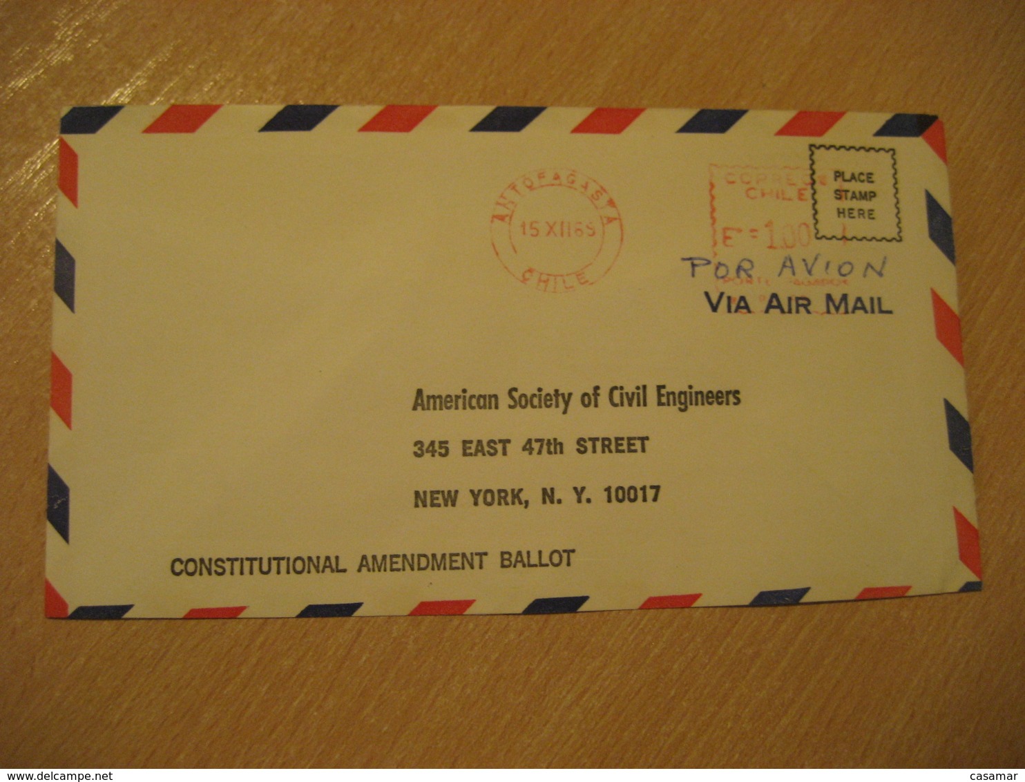 ANTOFAGASTA 1969 To New York USA Cancel Meter Air Mail Cover CHILE - Chili