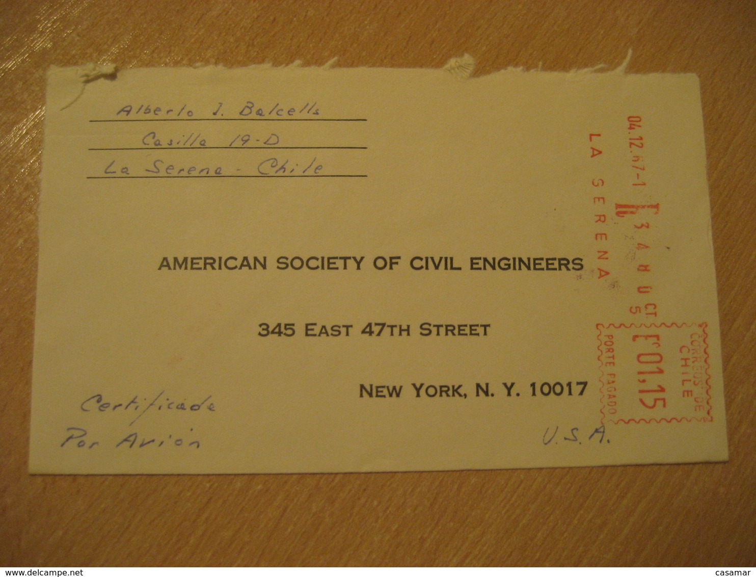 LAS ARENAS 1967 To New York USA Cancel Meter Air Mail Cover CHILE - Chili