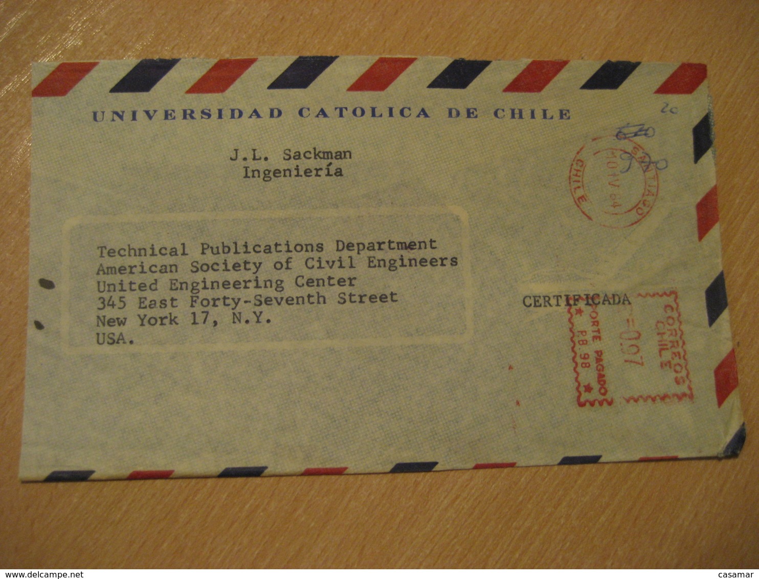 Universidad Catolica De Chile SANTIAGO 1964 To New York USA Registered Cancel Meter Air Mail Cover CHILE - Chili