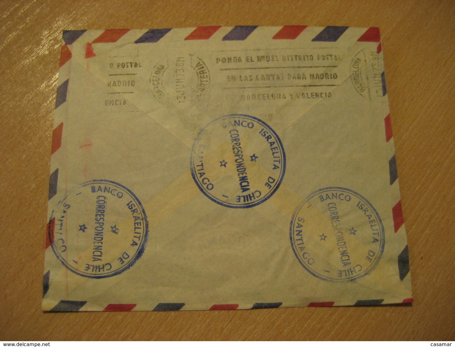 Banco Israelita De Chile SANTIAGO To Barcelona Spain Sobre Tasa Registered Cancel Meter Air Mail Cover CHILE Israel - Chili