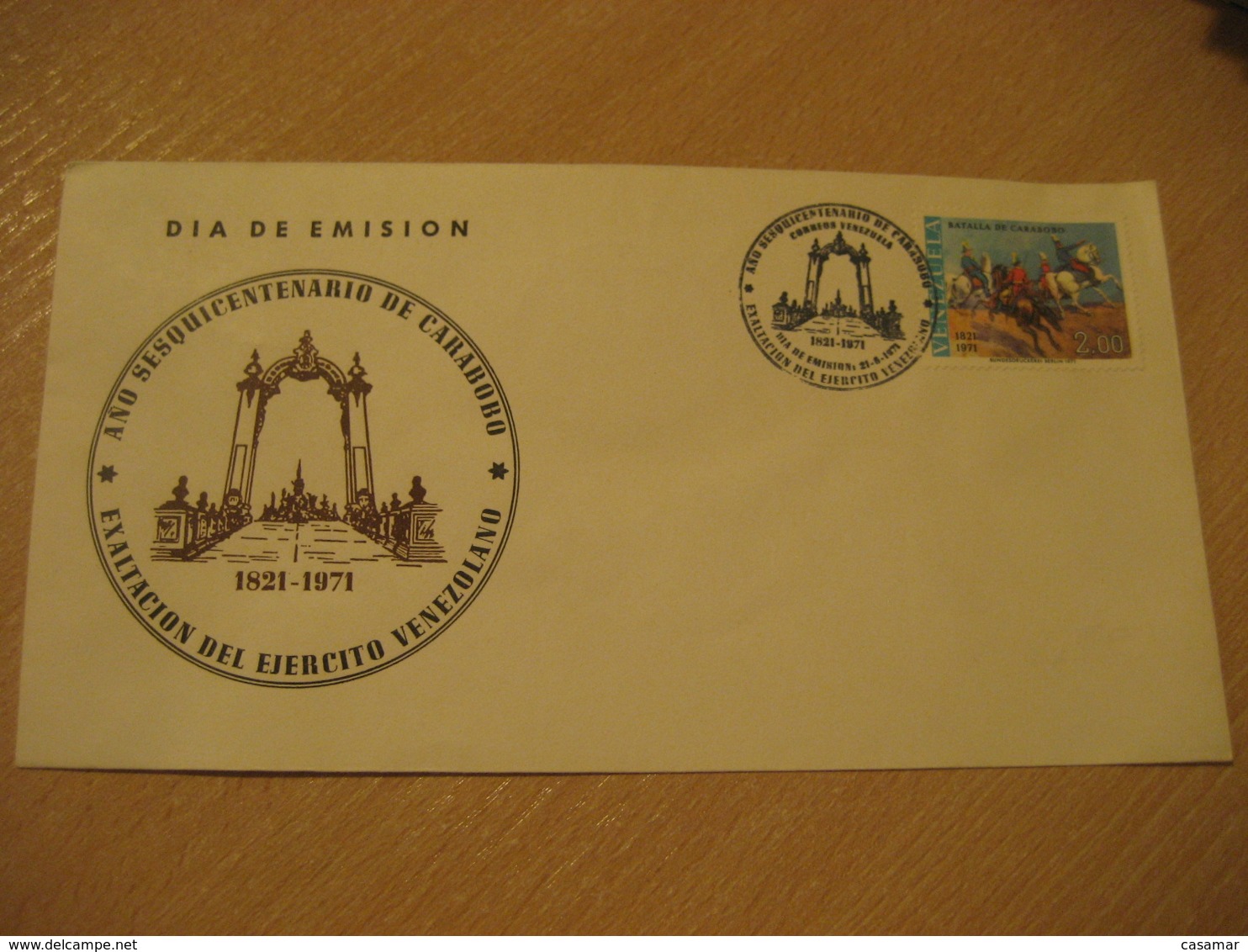 CARACAS 1821 1971 Batalla De Carabobo Ejercito Venezolano FDC Cancel Cover VENEZUELA - Venezuela