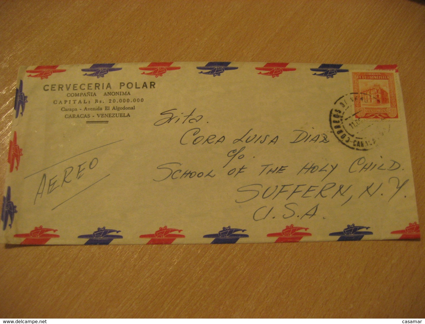 CARACAS Cerveceria Polar 195? To Suffern NY USA Beer Air Mail Cancel Cover VENEZUELA - Venezuela