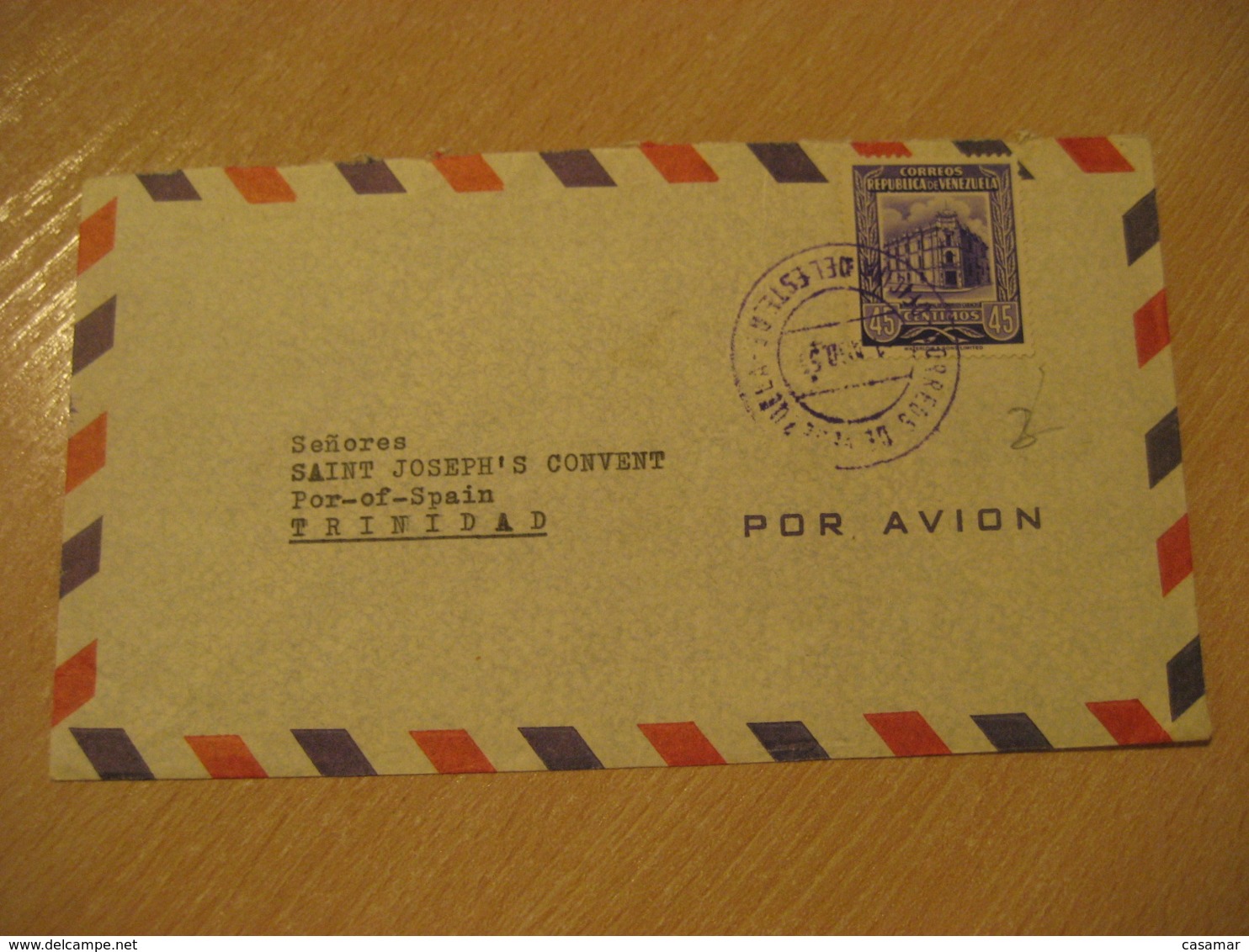 OFICINA DEL ESTE 1956 To Port Of Spain Trinidad & Tobago Air Mail Cancel Cover VENEZUELA - Venezuela