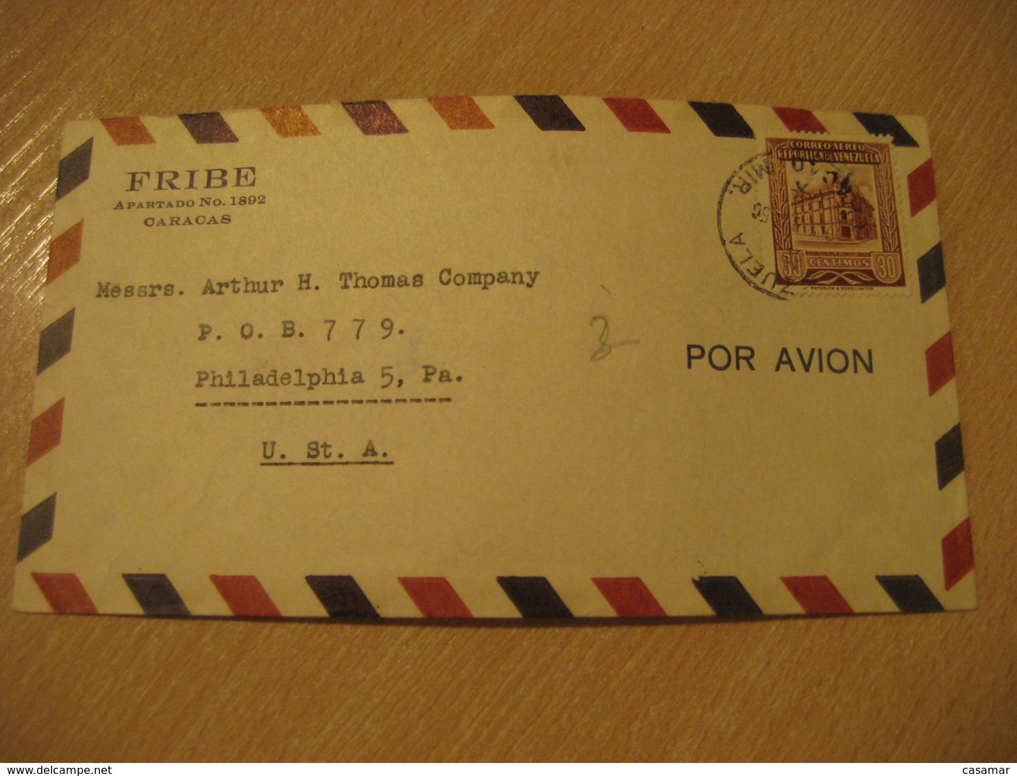 CARACAS 1956 To Philadelphia USA Air Mail Cancel Cover VENEZUELA - Venezuela