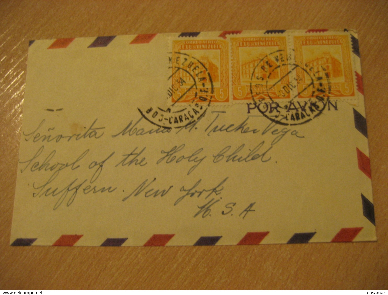 CARACAS 1954 To Suffern New York USA Air Mail Cancel Cover VENEZUELA - Venezuela