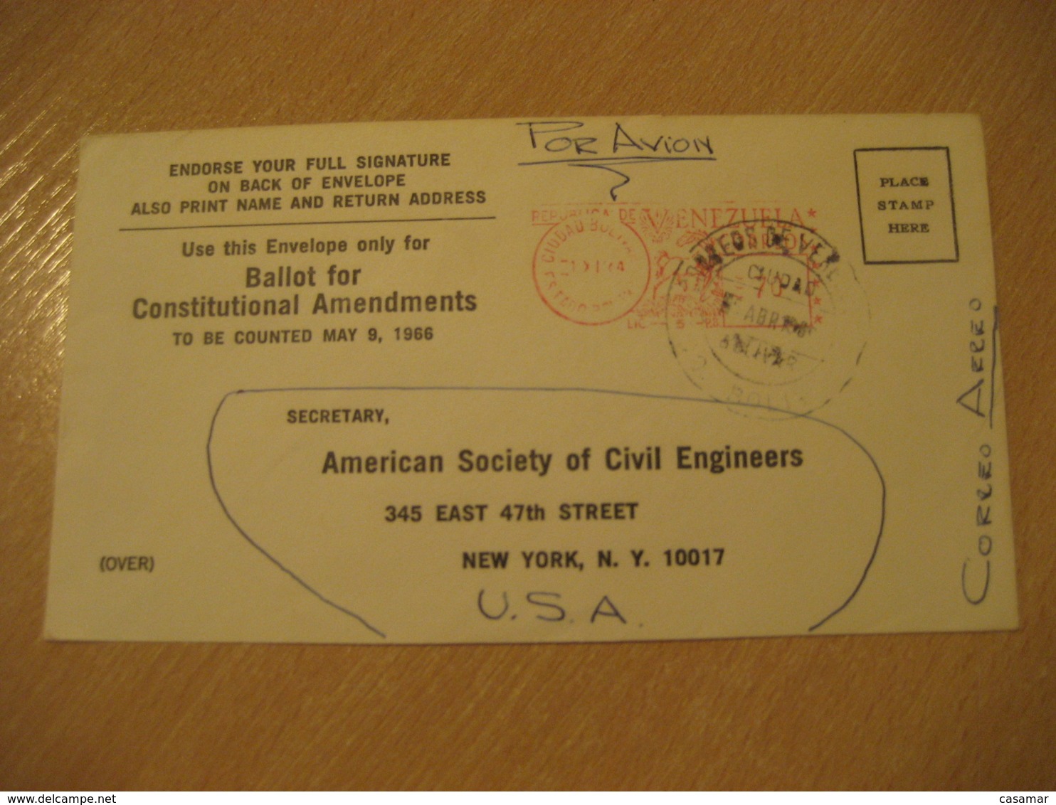 LA SABANITA Bolivar 1964 To New York USA Meter Air Mail Cancel Cover VENEZUELA - Venezuela