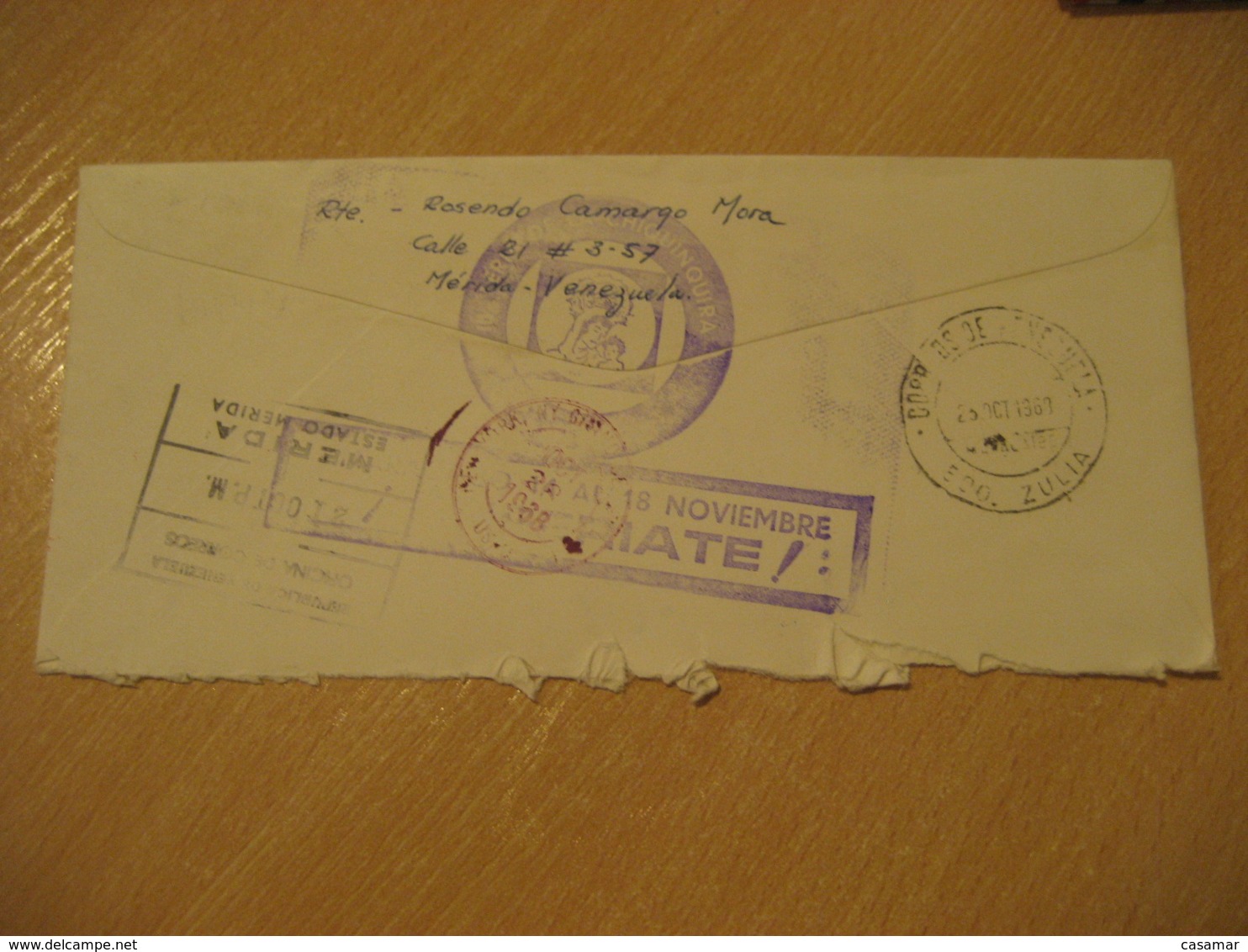 MERIDA De La Chiquinquira 1968 To New York USA Registered Meter Air Mail Cancel Cover VENEZUELA - Venezuela