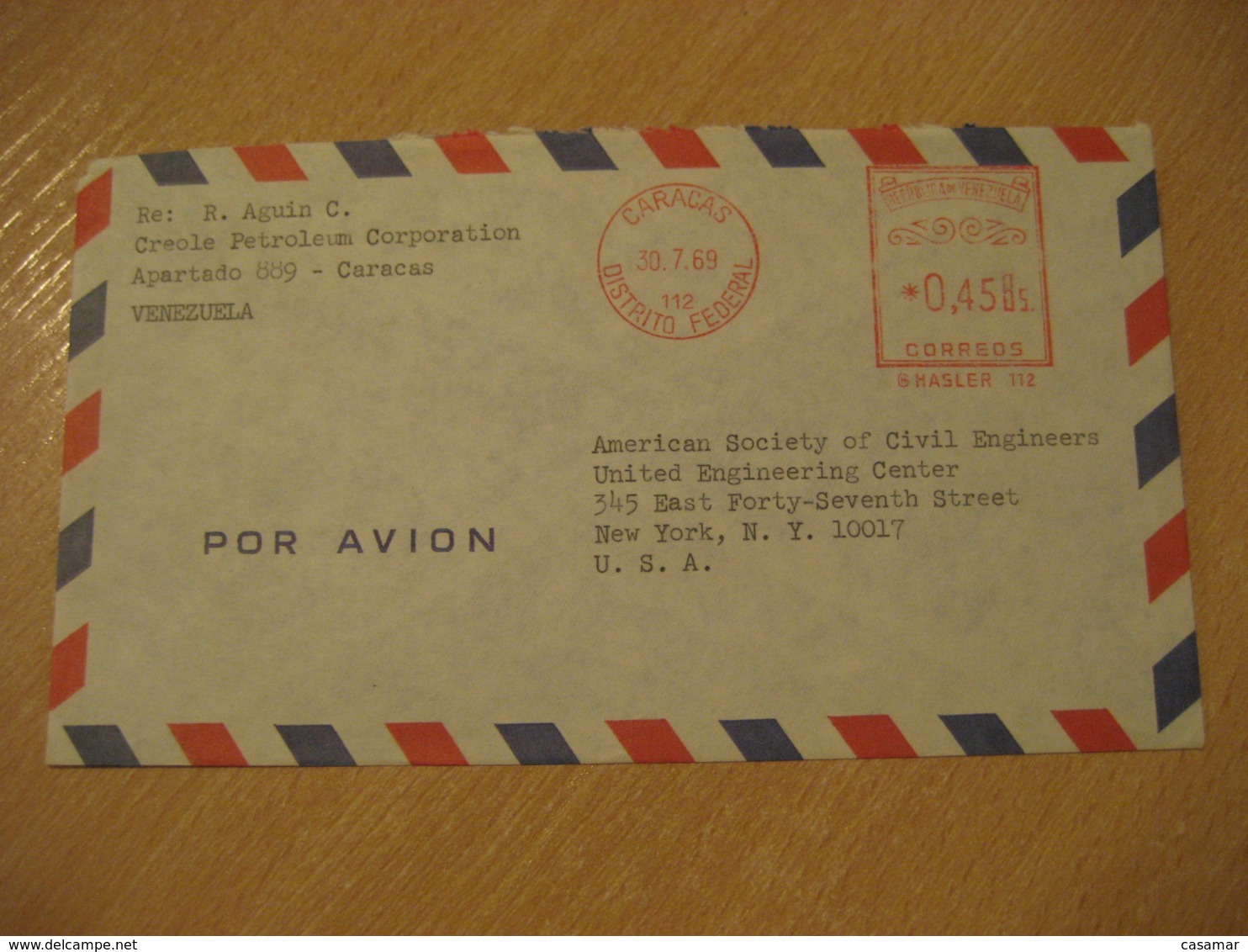 CARACAS 1969 To New York USA Petroleum Petrol Oil Meter Air Mail Cancel Cover VENEZUELA - Venezuela