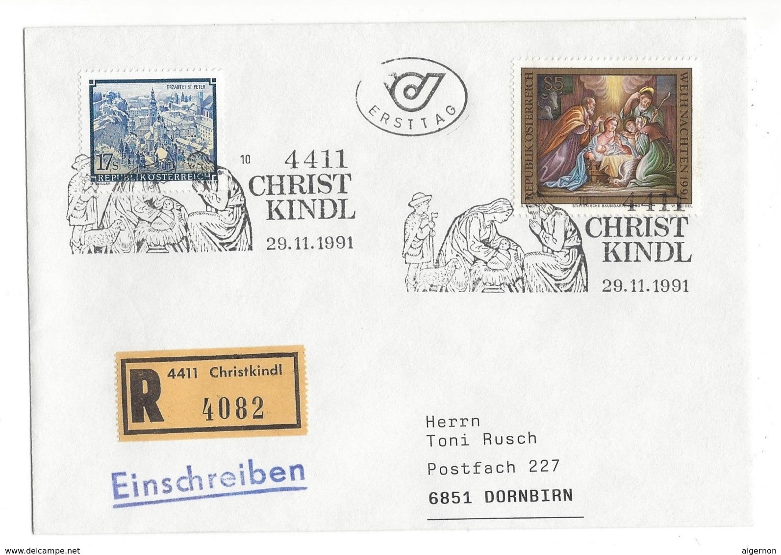 21029 - Christkindl 1991 Lettre Recommandée Pour Dornbirn 29.11.1991 - Noël