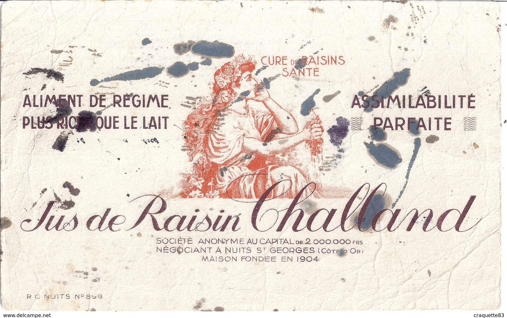 Jus De Raisin CHALLAND - NUITS ST GEORGES  -CURE DE RAIaliment De Régime Plus Riche Que Le Lait-assimilabilité Parfaite - Alimentaire