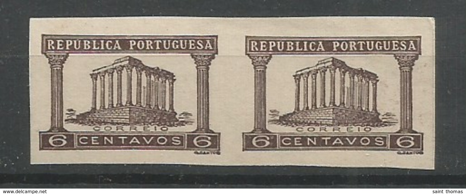 Portugal Scott#563 Essay Proofs Horizontal Imperforated Pair 1936 Roman Temple, Evora MNG / (*) / No Gum As Issued - Proofs & Reprints