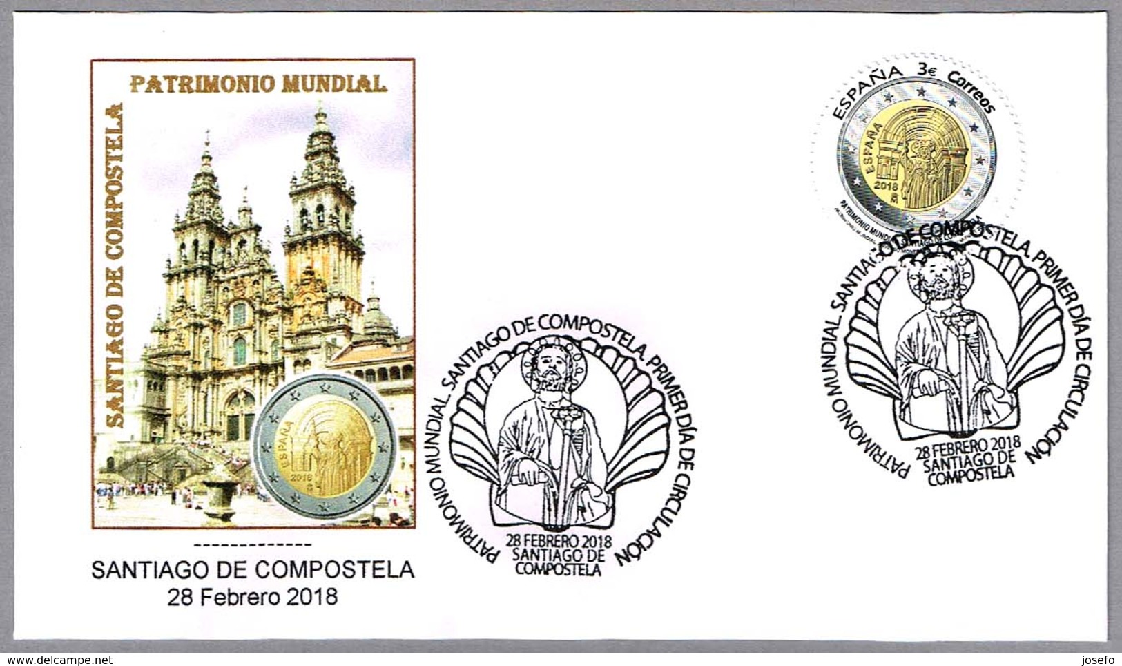 SANTIAGO DE COMPOSTELA - PATRIMONIO MUNDIAL UNESCO - World Heritage. SPD/FDC Santiago De Compostela, Galicia, 2018 - Cristianismo