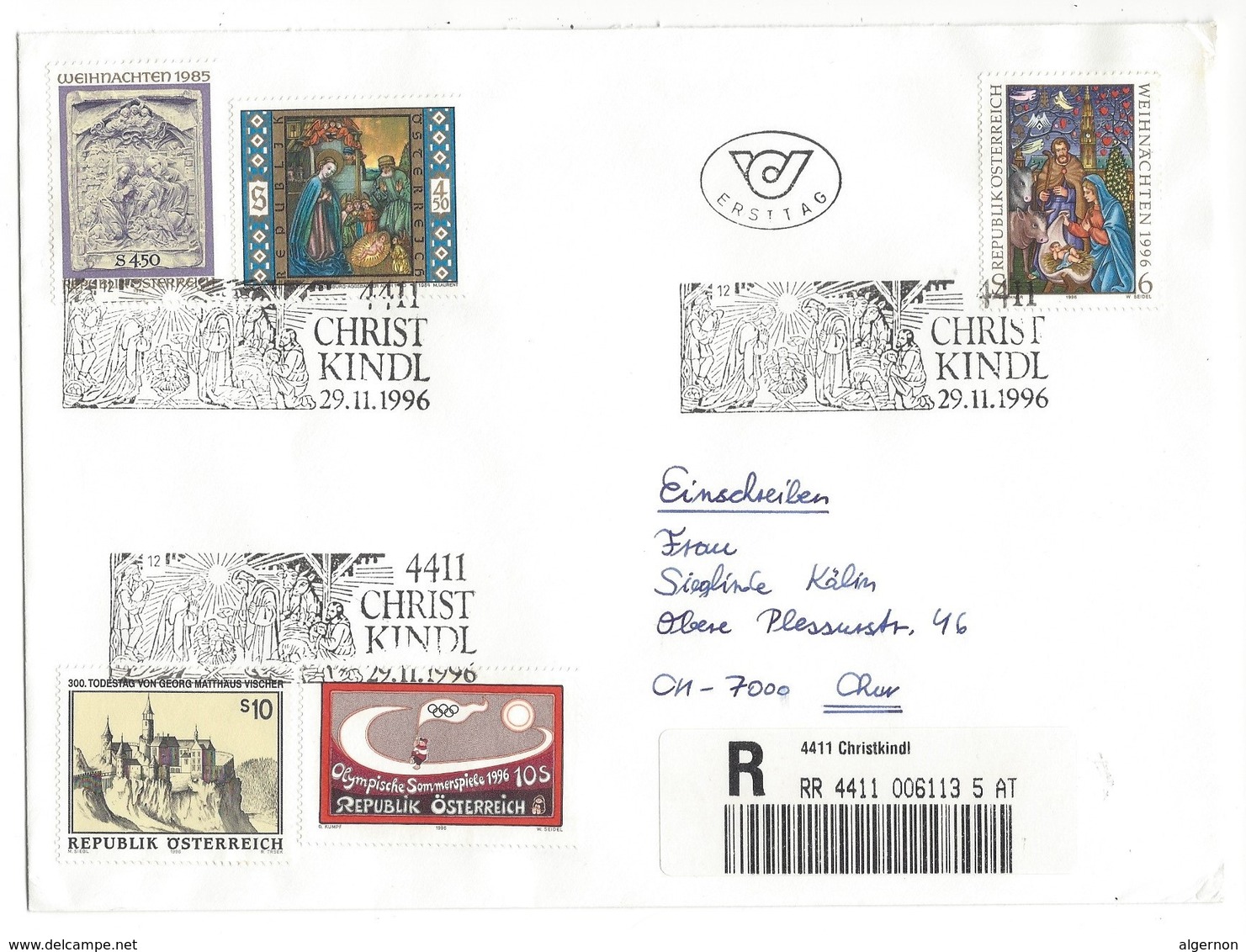 21045 - Christkindl 1996 Lettre Recommandée Pour Chur 29.11.1996 - Kerstmis