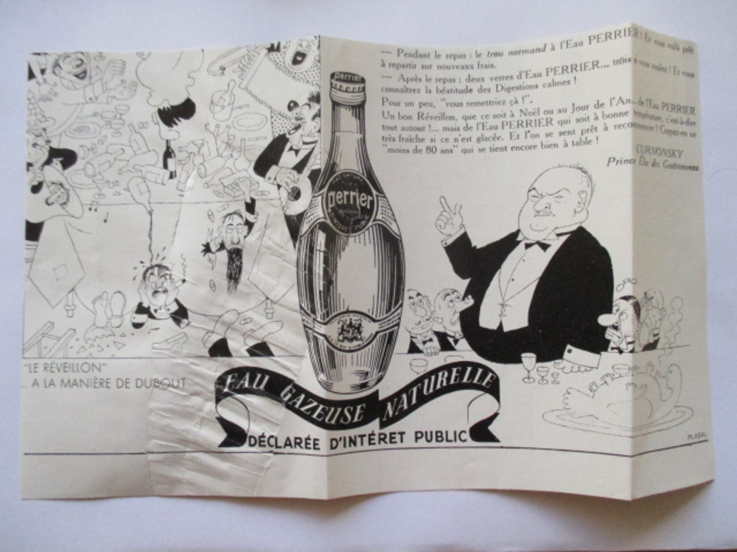 (1937)  Publicité Déchirée PERRIER  Par Dubout (Présence De Stoctch)    - Coupure De Presse Originale (Encart Photo) - Documentos Históricos