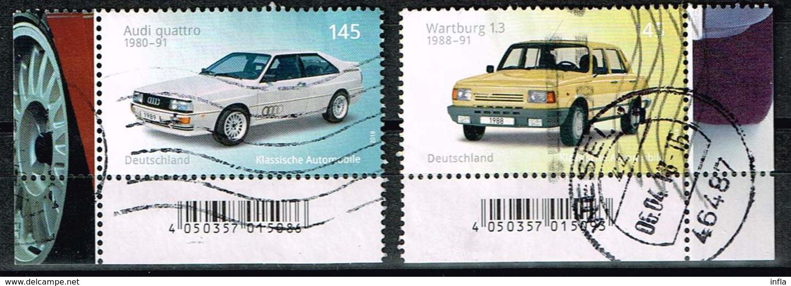 Bund 2018, Michel# 3367 - 3368 O Automobile  Audi Quatro / Wartburg 1.3 - Used Stamps