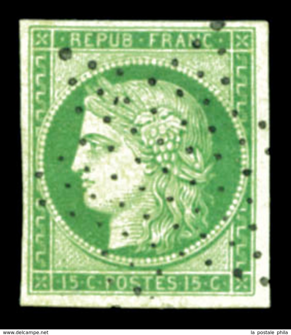 O N°2, 15c Vert, Oblitération étoile Légère. SUP (signé Calves/certificat)  Qualité: O  Cote: 1050 Euros - 1849-1850 Ceres