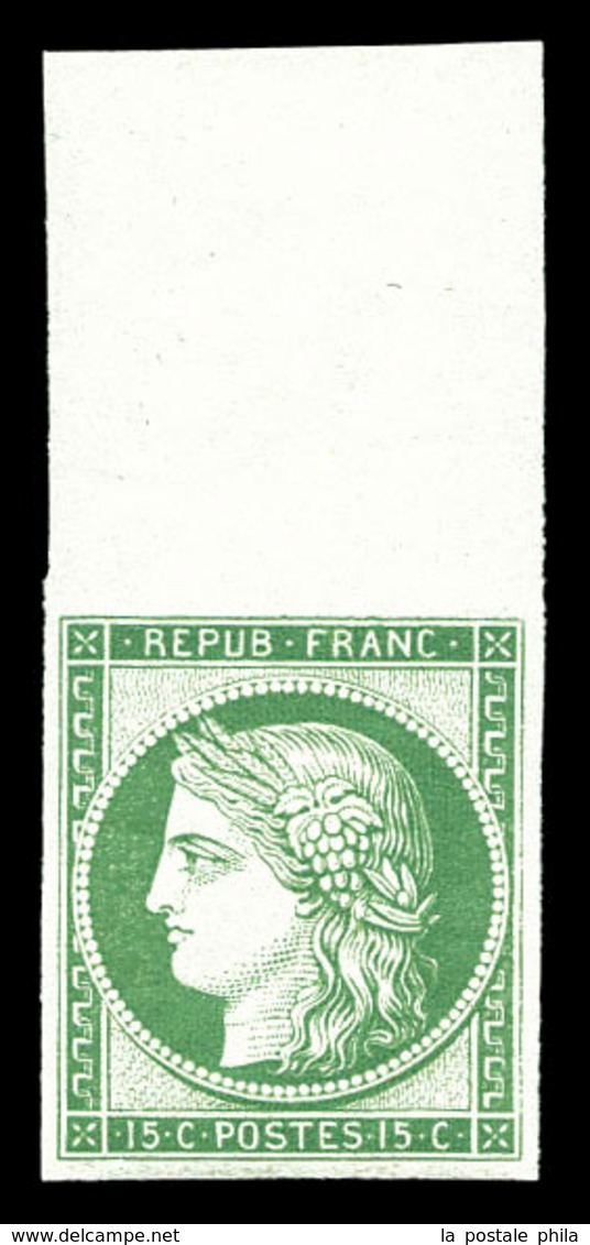 ** N°2e, 15c Vert, Impression De 1862, Grand Bord De Feuille, Fraîcheur Postale, SUP (certificat)  Qualité: ** - 1849-1850 Cérès