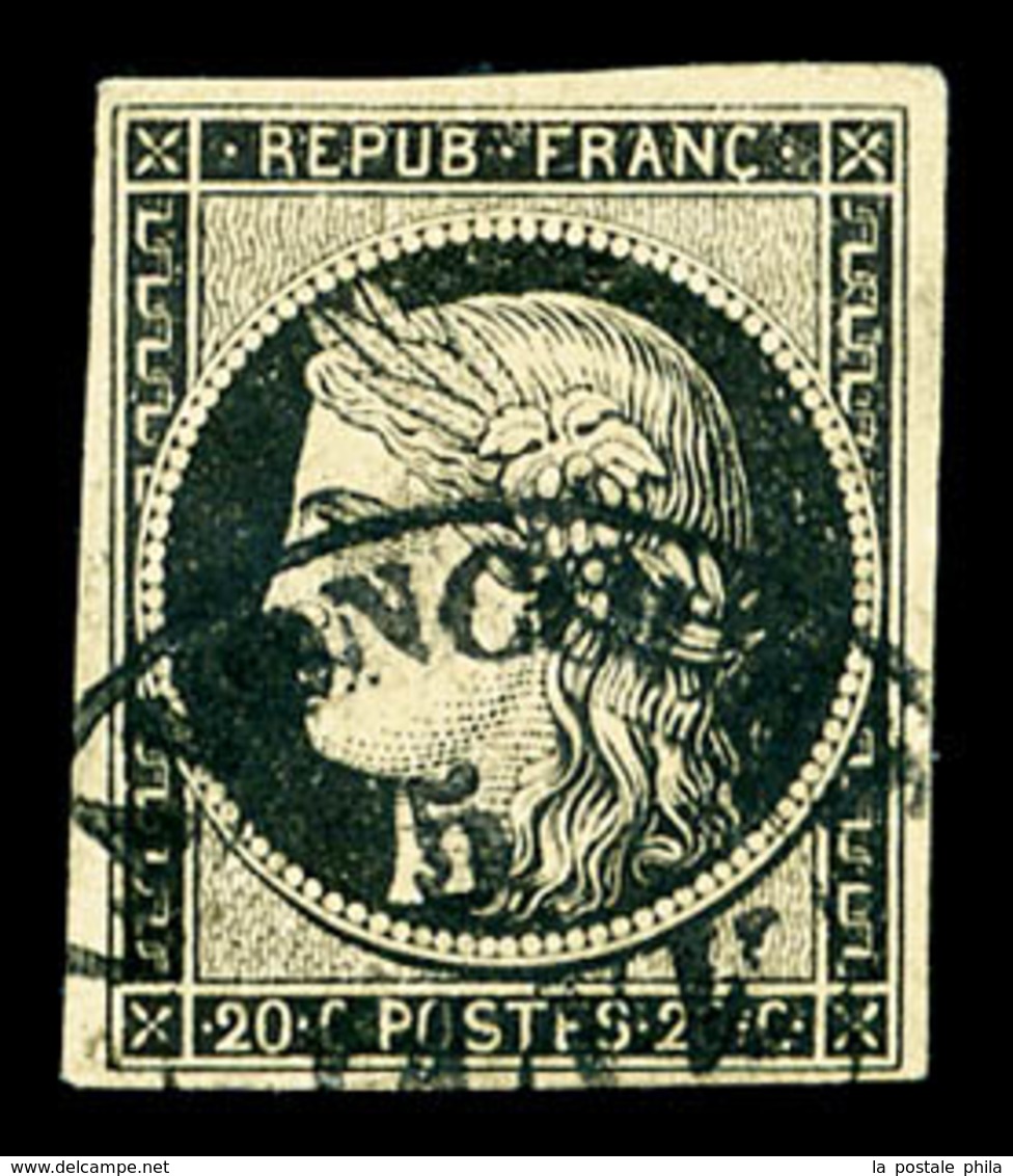 O N°3, 20c Noir Obl Moyen Cachet à Date T14 De Lavancourt (69) 5 Janvier 49. SUP. R.R. (signé Calves/certificat)  Qualit - 1849-1850 Cérès